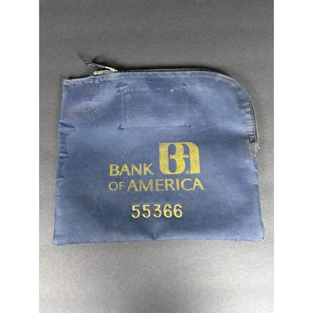 Vintage Bank of America Zippered Deposit Bag Cash Money Bag #55366 Blue